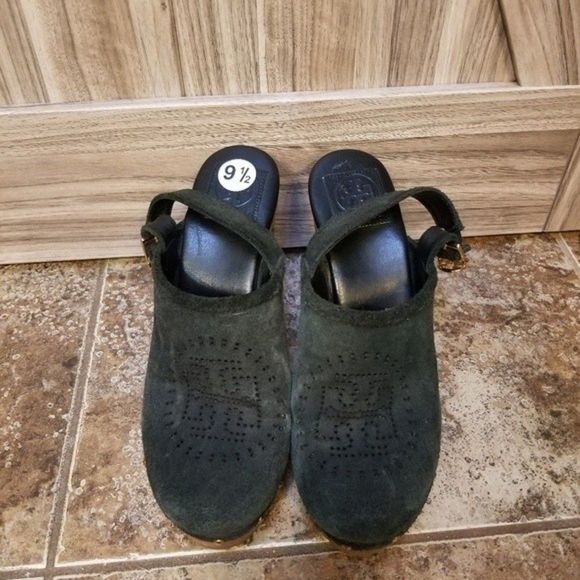 Tory Burch Suede Brayden Slingback Black Clogs - Picture 12 of 16